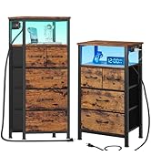 Furnulem Dresser and Nightstand Sets, Tall LED Dresser with Charging Station+Led Nightstand with ...