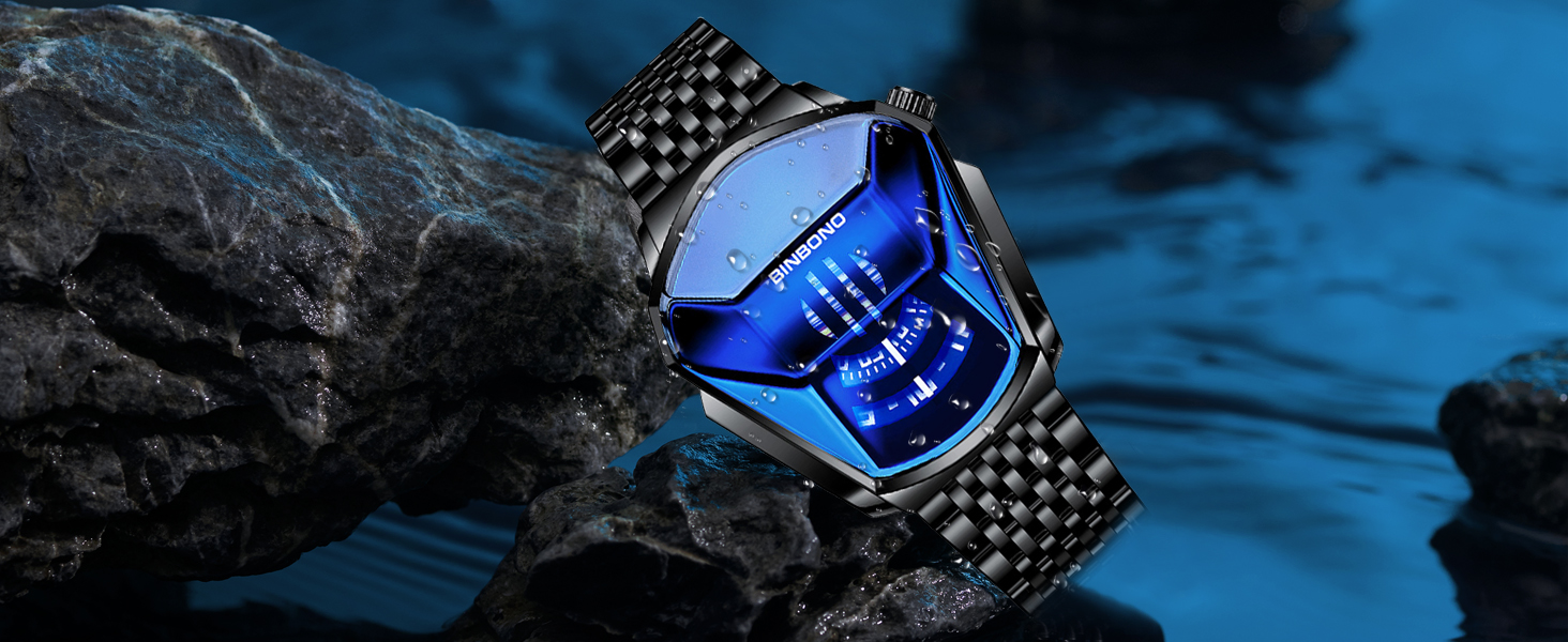 Creative Fashion Blue LED Binary Digital Watches Men&amp;#39;s Stainless Stee