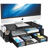 Simple Trending 2 Tier Metal Monitor Stand Monitor riser and Computer Desk Organizer with Drawer ...