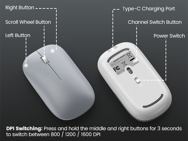 Slim portable Mouse 3 dpi adjustable