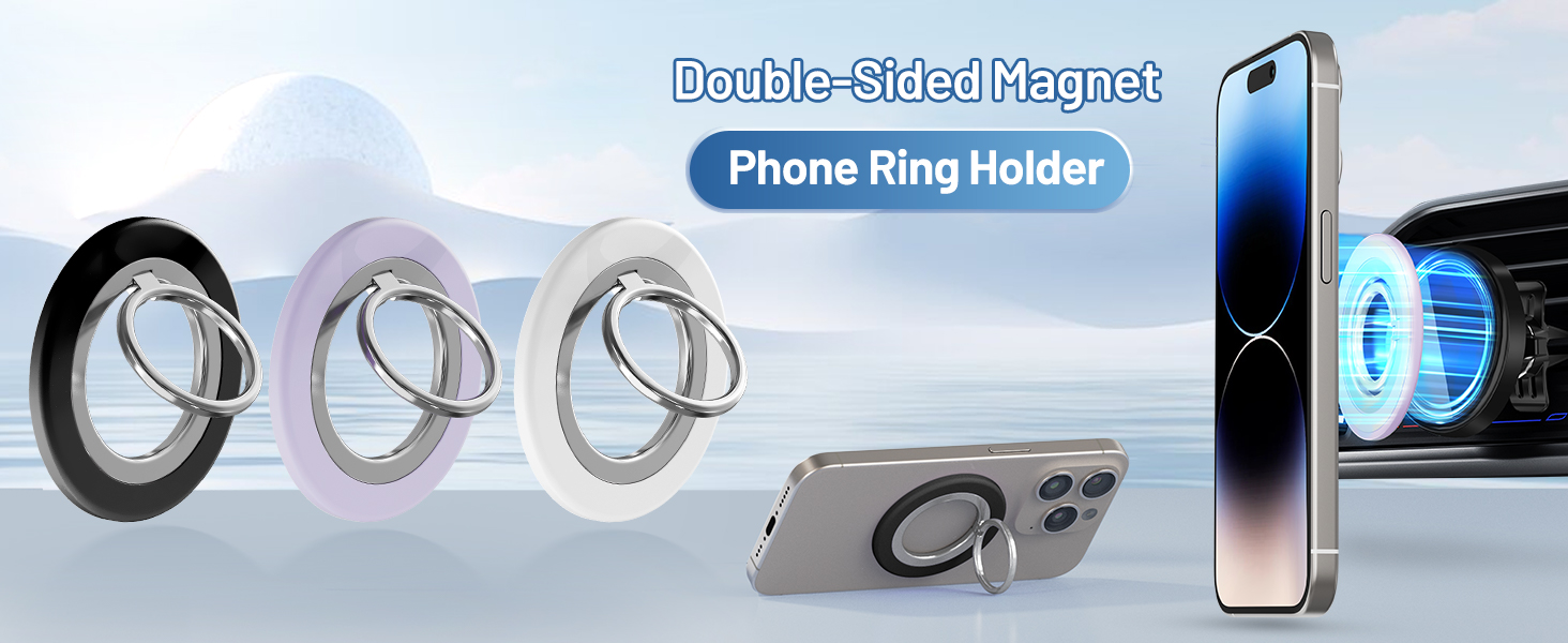 doule side magnet phone ring holder, black, white, purple