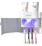 Boperzi Toothbrush Holder Wall Mounted Toothpaste Dispenser Gray Dustproof Cover for Shower Bathr...