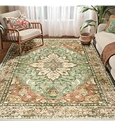 RELEANY Area Rugs 5'x7' Washable Non-Slip, Floral Vintage Distress Print Pattern Medallion Carpet...