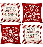 Ni-JASW Red Vintage Christmas Throw Pillow Covers 18x18 inch, Old Fashioned Gingerbread Candy Can...