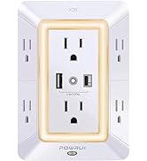 USB Wall Charger, Surge Protector, POWRUI 6-Outlet Extender with 2 USB Ports (1 USB C Outlet) and...