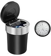 Linkstyle Car Ashtray with LED Clock, Portable Smokeless Ash Tray with and Lid, Mini Car Trash Ca...