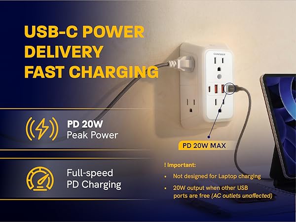 Wall Outlet Extender PD 20W with Night Light