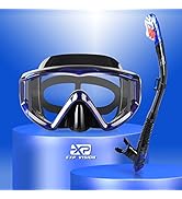 Dry Snorkel Set, Pano 3 Window Snorkel Mask, Anti-Fog Scuba Diving Goggles and Snorkel, Professio...