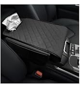 Fkewp Car Center Console Cover, 13 × 7.1 × 3.0 Inch Leather Auto Armrest Cover with Pockets &amp; Tis...