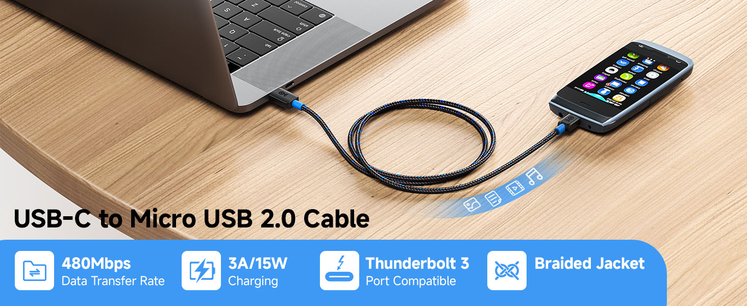 Cable Matters braided usb c to micro usb cable for 480mbps data and 15w fast charging
