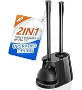 Toilet Plunger and Brush Set, Bowl Brush and Heavy Duty Toilet Plunger with Ventilated Holder, 2-...