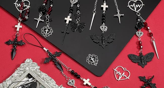 Phone Charm Making Kit Halloween Phone Charms Strap Skeleton Moth Butterfly Cross Cellphone