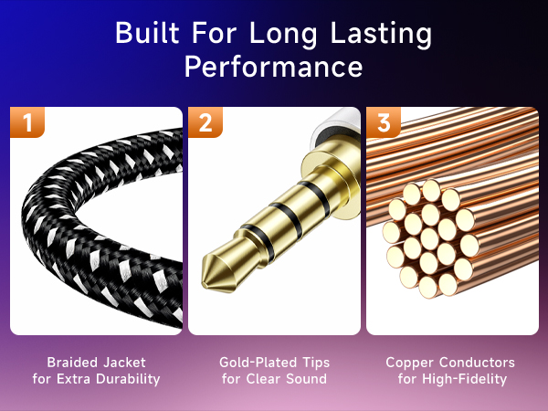 Premium 1/8 to 1/8 Audio Cable – Durable Braided 3.5mm Auxiliary Cable for Clear Stereo Sound