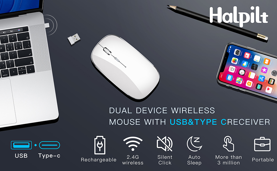 Halpilt Q23S Dual mode wireless mouse--(White)