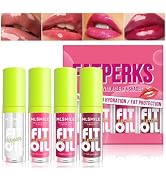 Loobexery 4 Colors Fat Lip Oil Drip, Lip Oil Lip Glaze Hydrating Lip Glow Oil Big Brush Head Mois...