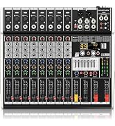 Professional 8 Channel Audio Mixer with Bluetooth, XLR Inputs, 99 DSP Effects, 7-Band EQ, USB Mix...