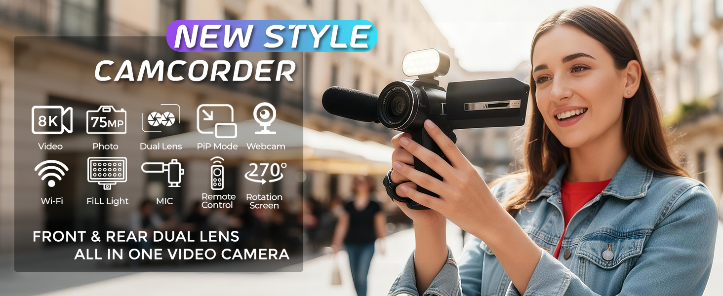8k camcorder video camera vlogging camera 75mp with wifi