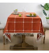 Softalker Fall Tablecloth Rectangle, Waterproof Cotton Boho Farmhouse Table Cloths with Tassel, H...
