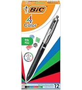 BIC 4 Color Grip Retractable Ballpoint Pen, Long-Lasting Ink and Comfortable Grip, 12-Count in As...