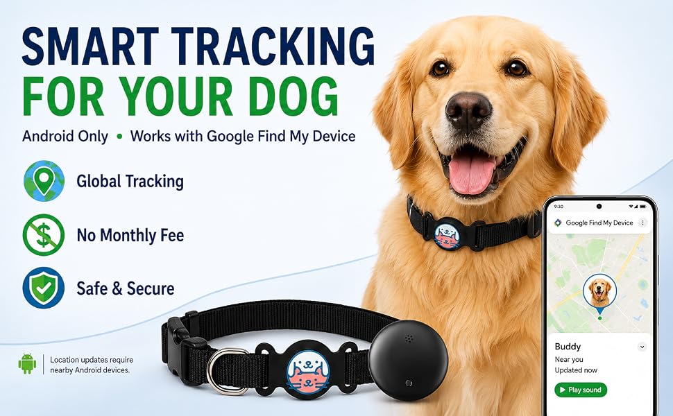 GPS Dog Tracker Collar, Android Only Pet Tracker with Adjustable Collar