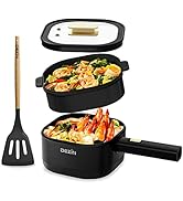 Dezin 2L Electric Hot Pot with Steamer, Rapid 800W Non-Stick Ceramic Coating Dorm Cooking Pot, Pl...