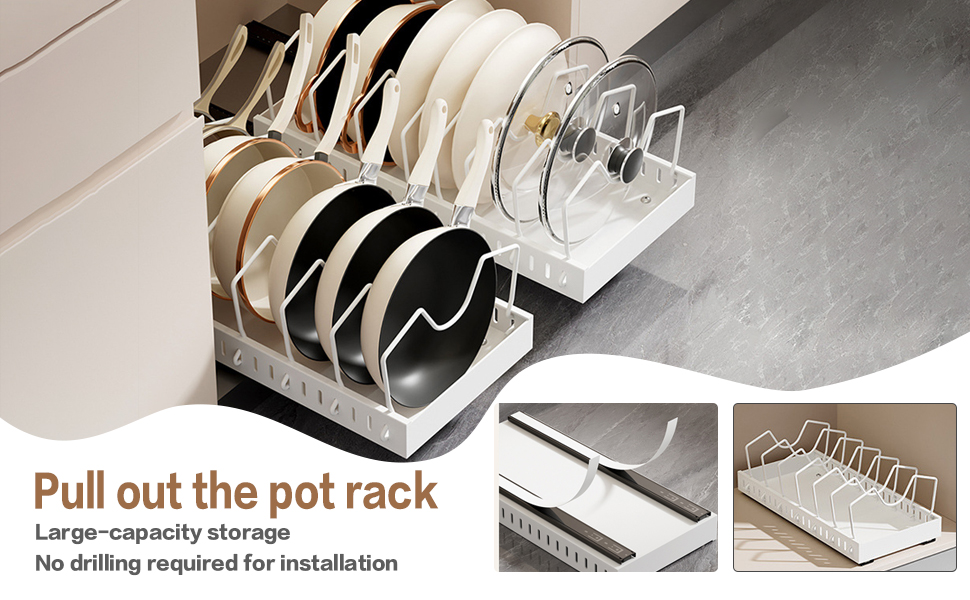 Pull Out Cabinet Organizer for Pots and Pans,Kitchen,Bakeware, Dishes Storage, 2 Pack