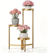 NQW 3 Tier Gold Plant Stand Indoor with 7.9 Inch Wide Tray, 3-Tiered Corner Metal Outdoor Flower ...