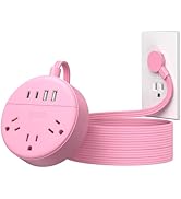 NTONPOWER Pink Extension Cord 10 ft, Flat Plug Power Strip with 2 USB-C &amp; 2 USB-A, Flat Extension...