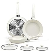Ceramic Frying Pan Set with Lids - Non Stick Frying Pan with Lids, White Frying Pans Nonstick Wit...