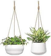 Mkono Ceramic Hanging Planter of Shallow 8 Inch and Deep 6 Inch for Indoor Outdoor Plants, Set of...