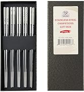 52USA Stainless Steel Chopsticks Reusable Gift Set, 5 Pairs–Lightweight 304 Stainless Steel Metal...