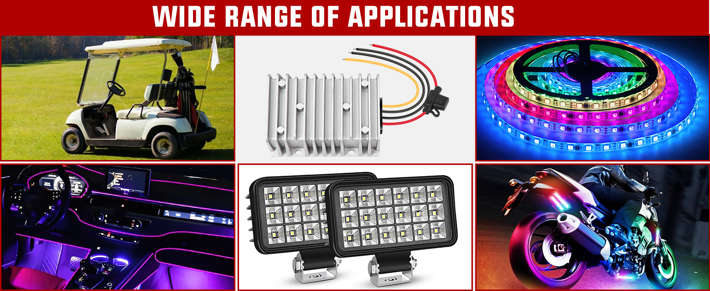 Nilight 360W 48V 36V to 12V 30A DC Converter Regulator Reducer with Fuse