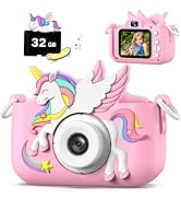 Upgrade Kids Camera for Boys Girls, Toddler Digital Selfie Camera with Cute Protective Cover and ...