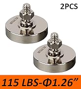 MUTUACTOR 2PCS Super Powerful Neodymium Cup Magnet with 1/4''-20 Male Threaded Stud, 92lb Vertica...