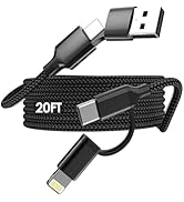 20 FT Extra Long iPhone Charger Cord,Fast Charging USB-C and Lightning Cable 2 in 1 60W 20 FT USB...