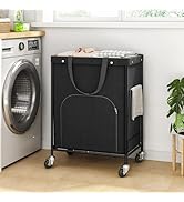 170L Large Laundry Basket with Wheels, Rolling Laundry Hamper Easy Access Clothing Minimizes Bend...