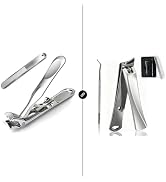Silver Long Handle Toenail Clippers and Ingrown Nail Clipper Bundle | with Nail File and Nail Lifter