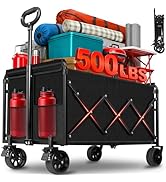 Collapsible Wagons Carts Foldable, 500LBS Heavy Duty Wagon Cart Foldable with Brakes &amp; All-Terrai...