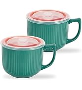 Hoilse Ceramic Soup Bowl with Handle 32oz – Microwave Ramen Bowl with Lid, Soup Mugs &amp; Cups for C...