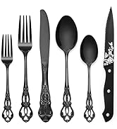 Black Silverware Set For 8, HENSENMEN 48 PCS Retro Royal Silverware Flatware Set with Black Spoon...