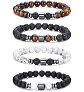 RANKEEF Mens Beaded Bracelets Set 8MM Tiger Eye Lava Stone Stretch Natural Stone Men's Bead Brace...