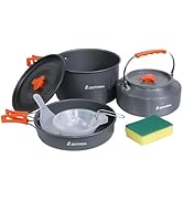 DINITHRON Camping Cookware Set Silicone Handle 10-Piece Lightweight Backpacking Pots and Pans Set...