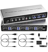 Displayport HDMI KVM Switch 2 Monitors 4 Computers - 4K60Hz Dual Monitor KVM Switch for 4 Compute...