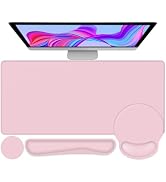 Mouse Pad Desk Pad Protector, Keyboard Wrist Rest + Mouse Pad Wrist Rest +Coaster, Large Gaming P...
