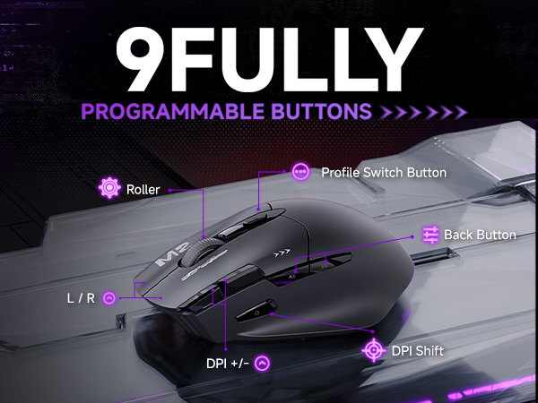 9 FULLY PROGRAMMABLE BUTTONS