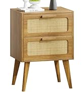 YAUKOMEL Rattan Nightstand,End Table, Side Table with 2 Hand Made Rattan Decorated Drawers,Boho B...