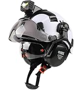 GREEN DEVIL Hard Hat Safety Helmet with Rechargeable Headlamp Light and Visor Ear Muffs Vented Wo...