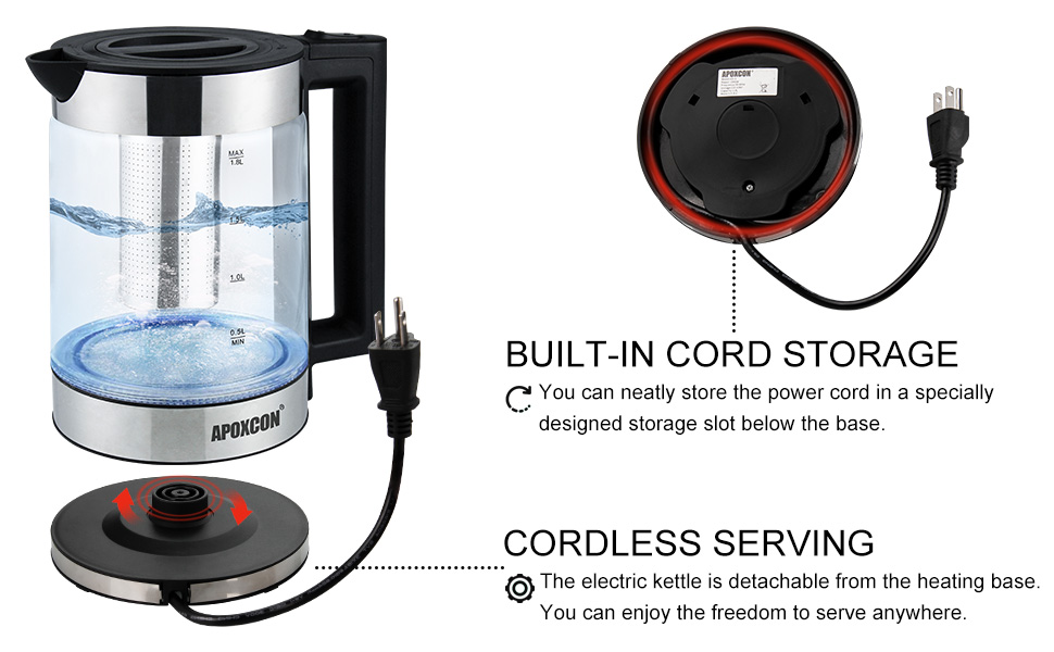 built-in cord storage and cordless serving