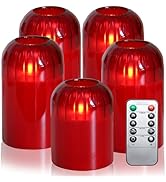MUMCHASI 5pcs Red Flameless Candles, Battery Operated Candles with Remote Dancing Flame, LED Jar ...
