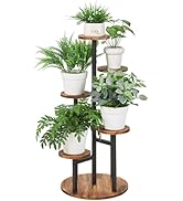 VECELO 5 Tier Plant Stand Indoor Outdoor, Tall Metal Wood Flower Shelf for Multiple Plants, Small...